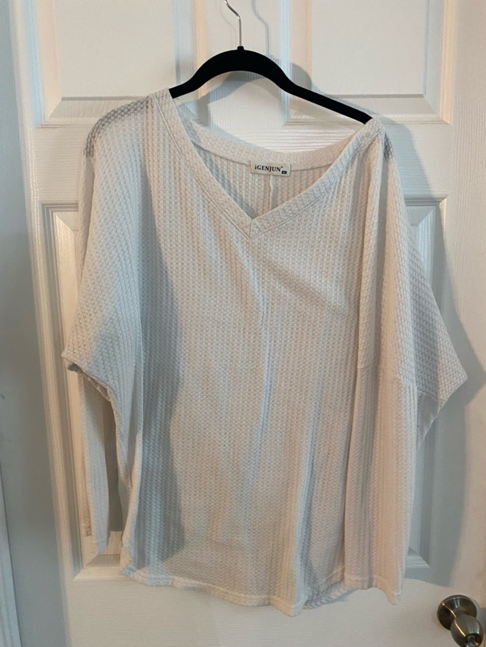 Genuine White V-Neck Waffle Tunic Top
